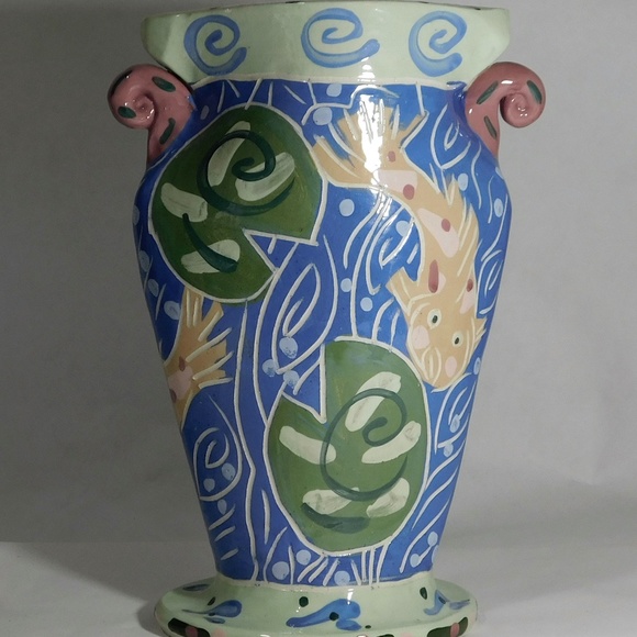 Studio Pottery VASE - Colorful Arts and Crafts Vase signed \